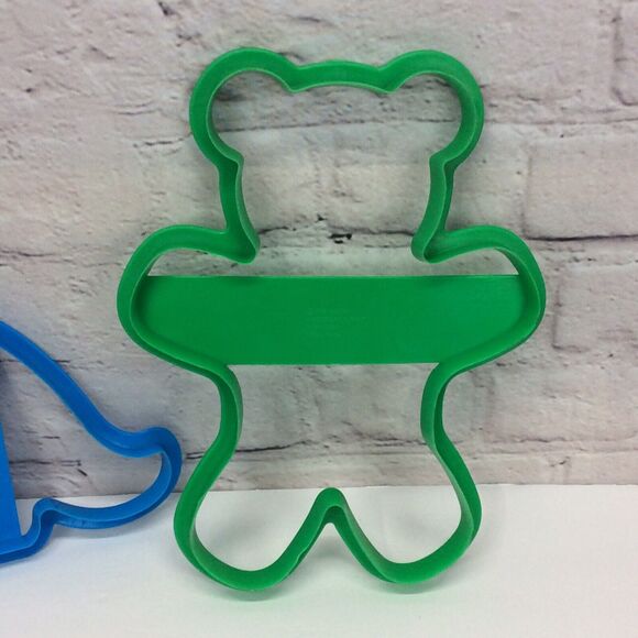 Vintage Wilton Jumbo Cookie Cutters Green Bear Blue Dinosaur Birthday Party Fun - Picture 7 of 8